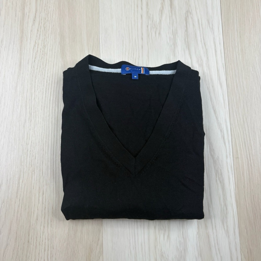 Stitch Golf Commuter Waterproof Wool V-Neck Sweater Long Sleeve Black Men Medium